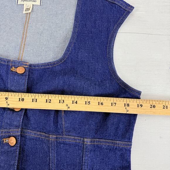 Madewell Y2K Denim Midi Dress Size 14 Benton Wash Blue Square Neck Button Front - Picture 10 of 13